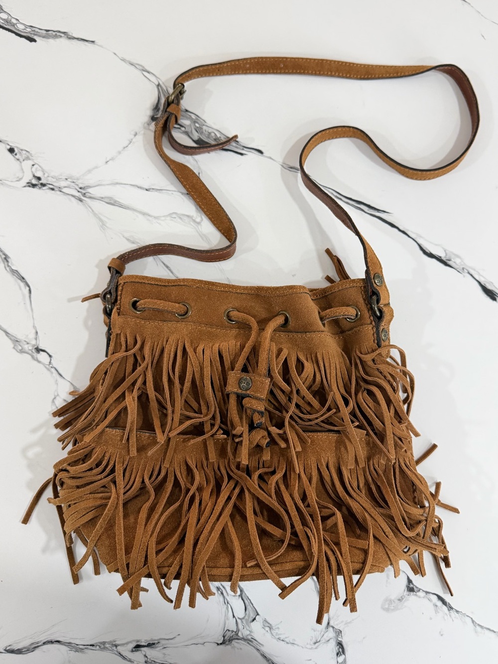Patricia Nash Tan Suede Fringe Crossbody Bag